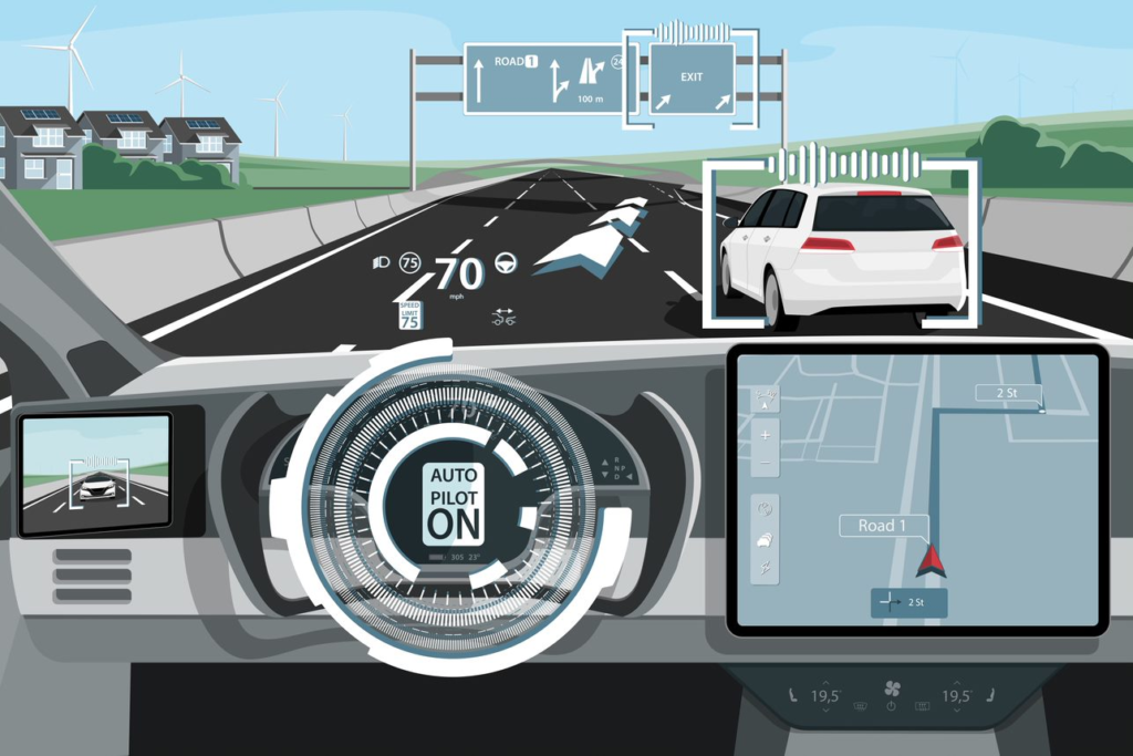 Ilustracja jak działa autopilot w samochodzie